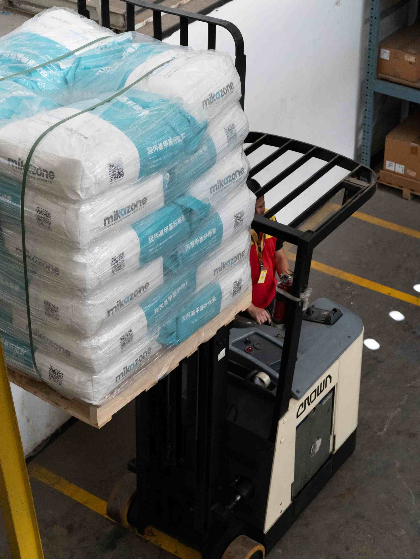 Warehouse storage of construction additive packaging