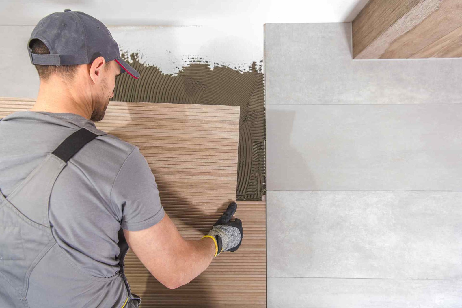 Tile adhesive application on floor